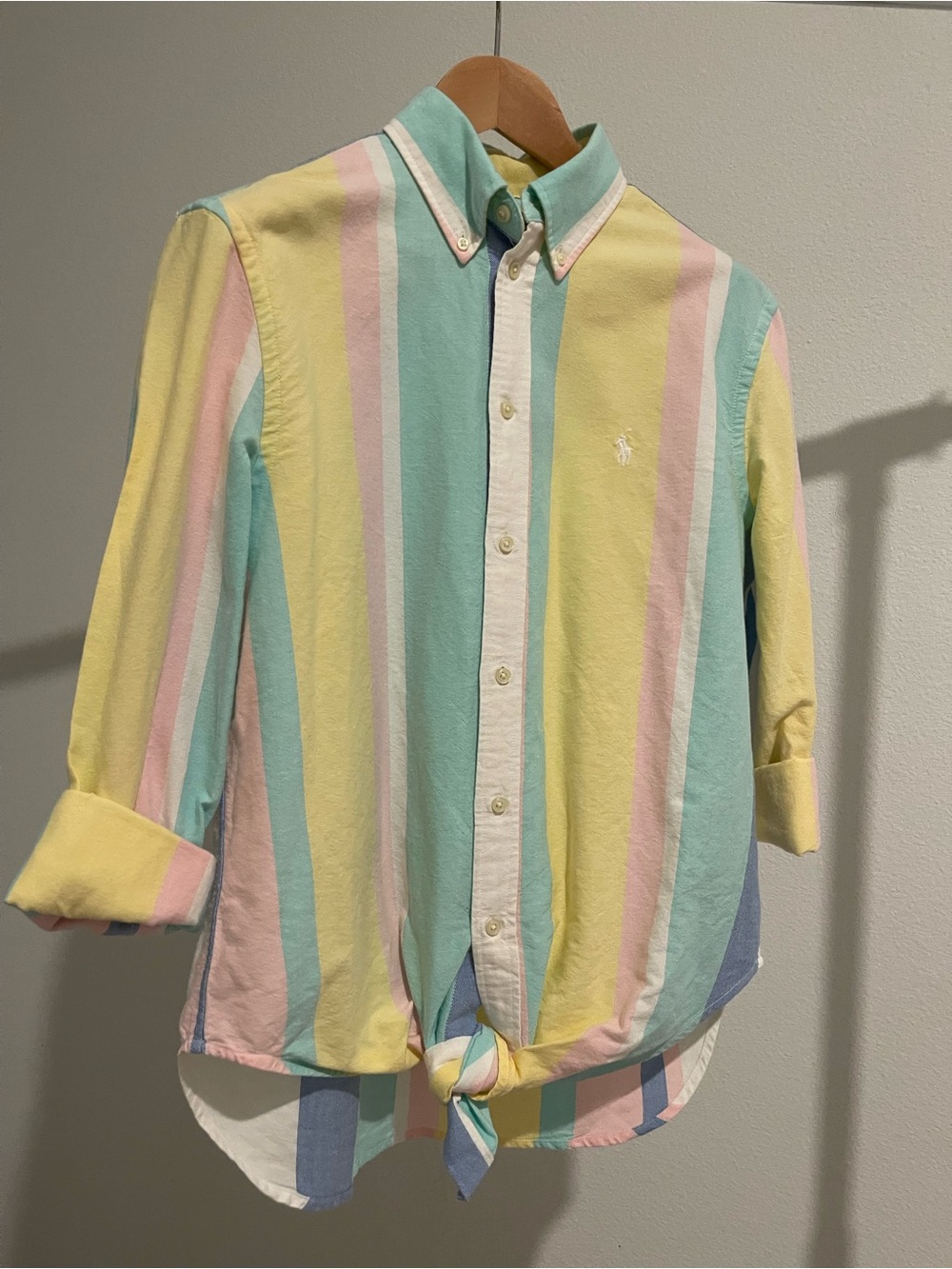 Ralph Lauren Women’s Pastel Stripe Oxford Tie Front Shirt Size M NWT